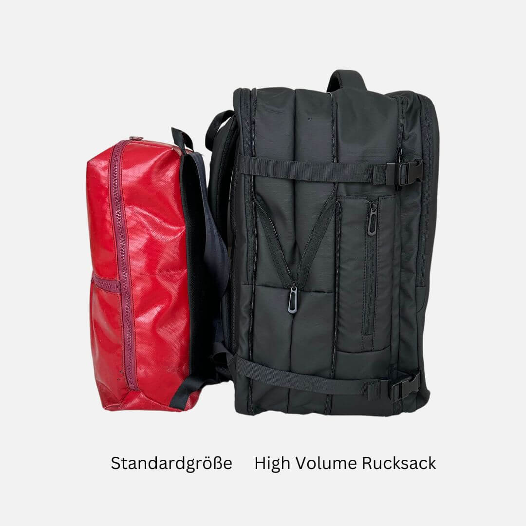 High Volume Rucksack Vergleich Seitansicht expandiert