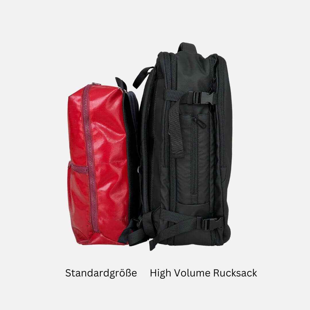 High Volume Rucksack Vergleich Seitansicht nicht expandiert